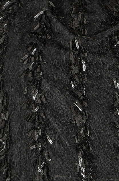 Yumi Black Hanging Sequin Long Sleeve Top