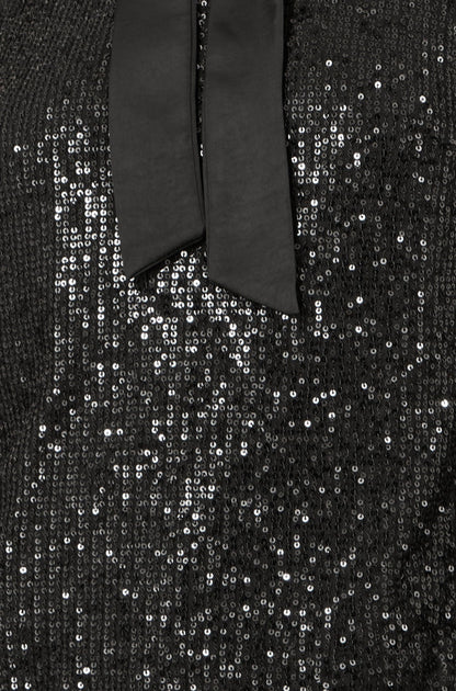 Yumi Black Sequin Pussy Bow Top