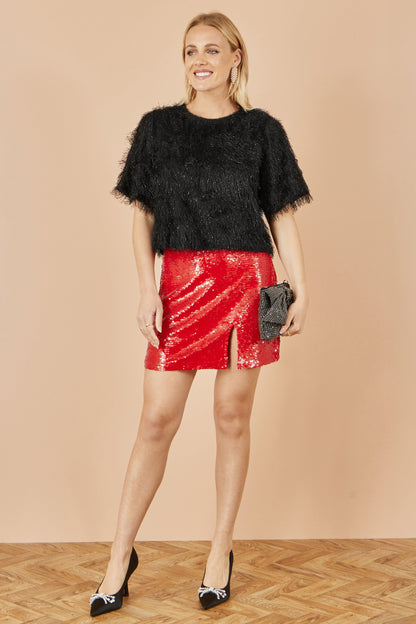Yumi Red Sequin Mini Skirt