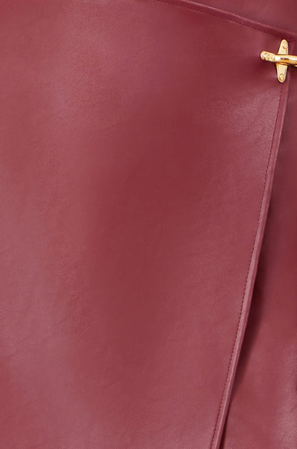 Yumi Burgundy Faux Leather Wrap Mini Skirt