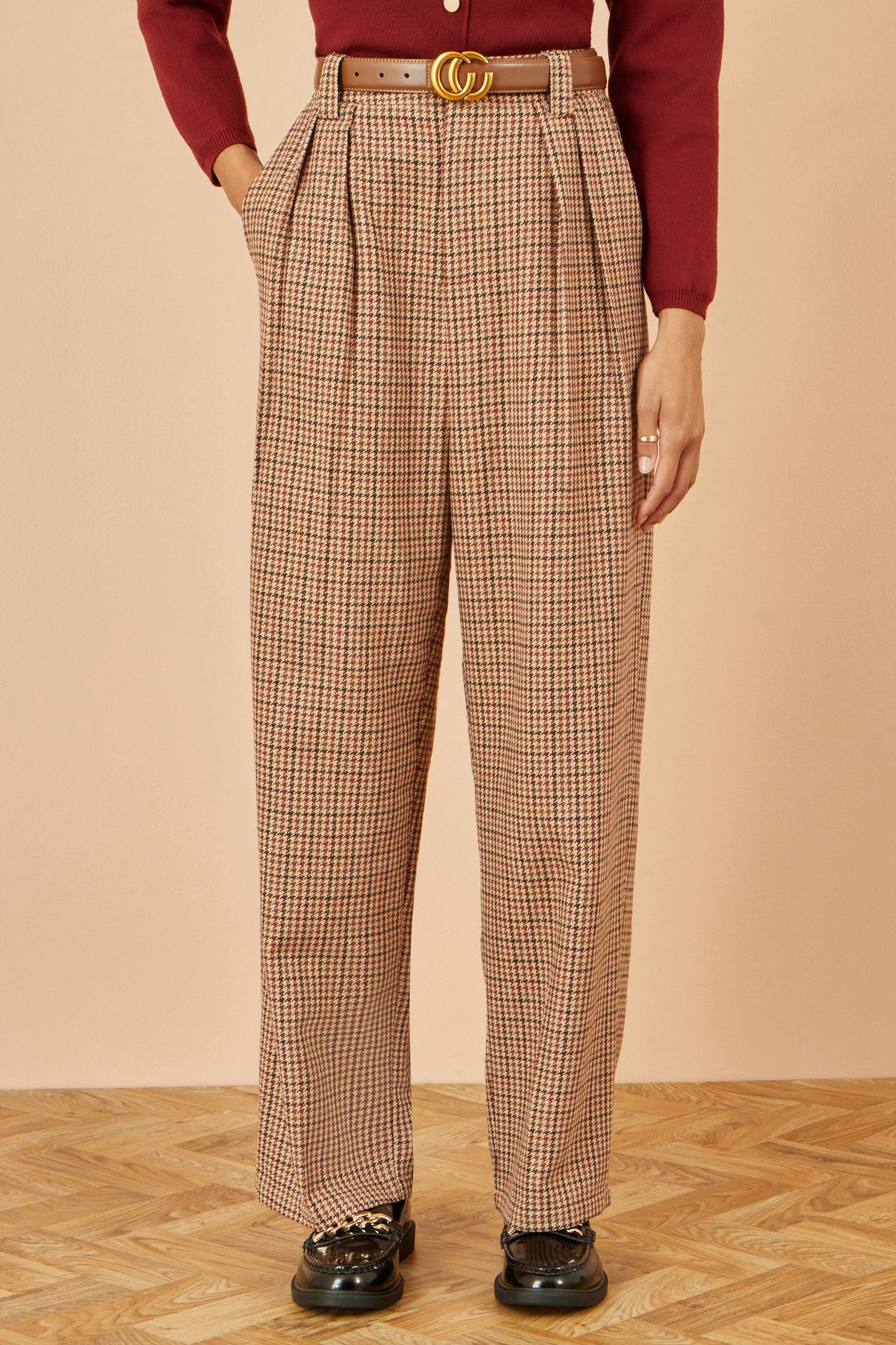 Yumi Brown Check Wide Leg Trousers