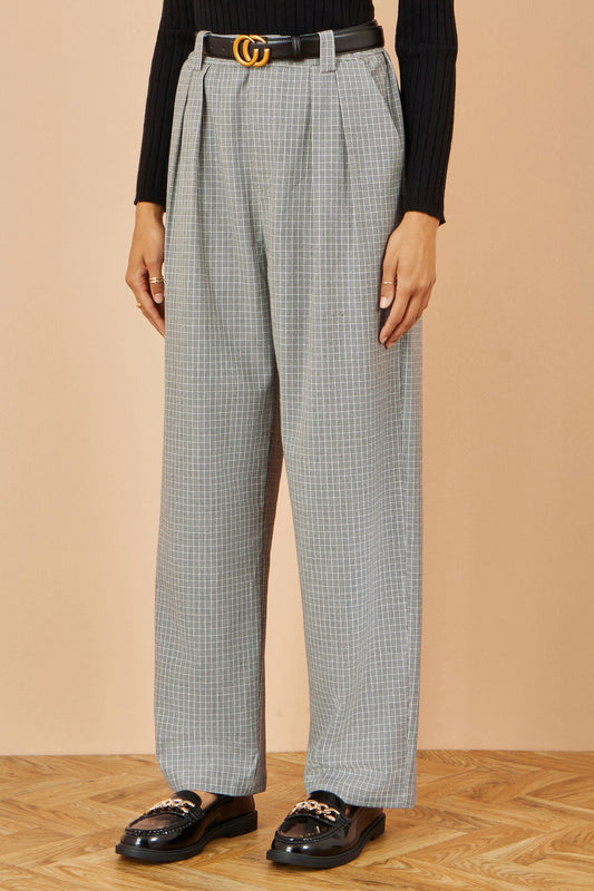 Yumi Grey Check Wide Leg Trousers