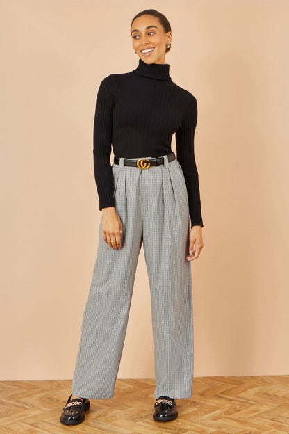 Yumi Grey Check Wide Leg Trousers
