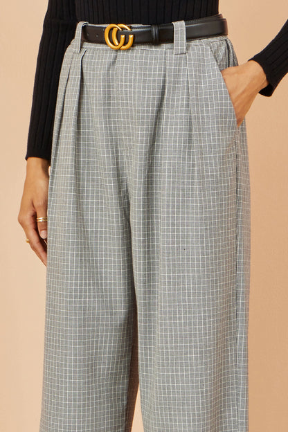 Yumi Grey Check Wide Leg Trousers