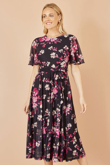 Yumi Black Mesh Skater Floral Midi Dress