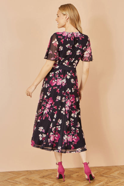 Yumi Black Mesh Skater Floral Midi Dress