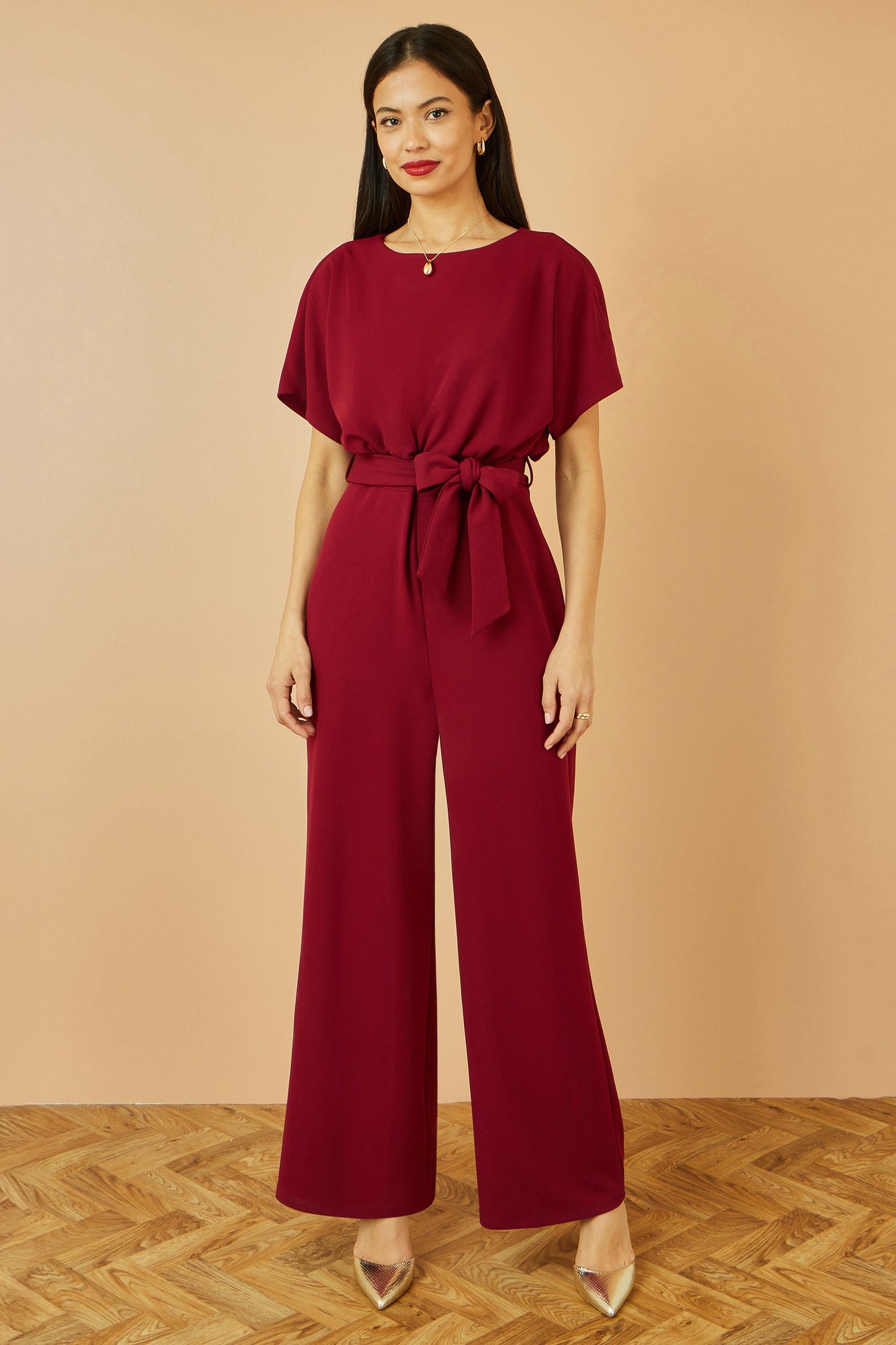 Yumi Burgundy Batwing Stretch Jumpsuit