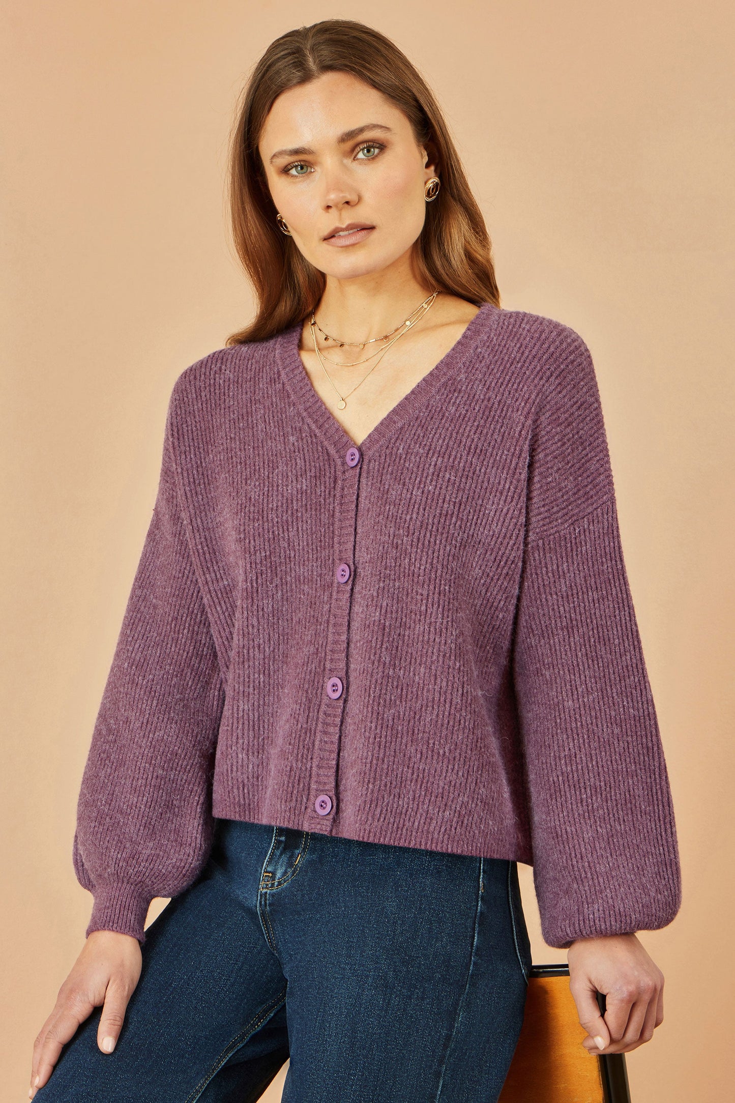 Yumi Purple Marl Knit Cardigan