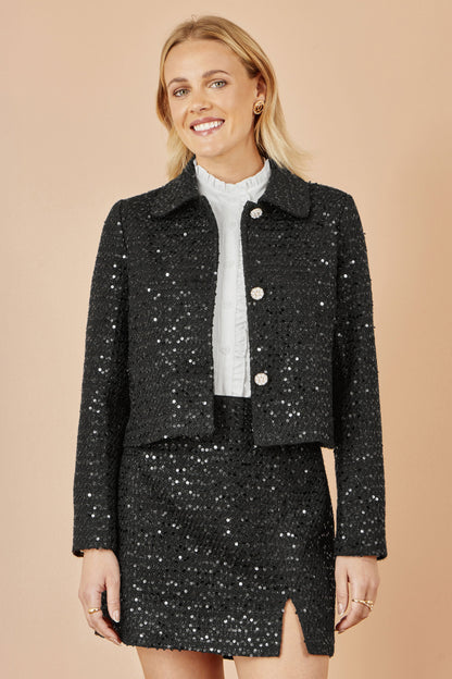 Yumi Black Boucle Sequin Mini Skirt