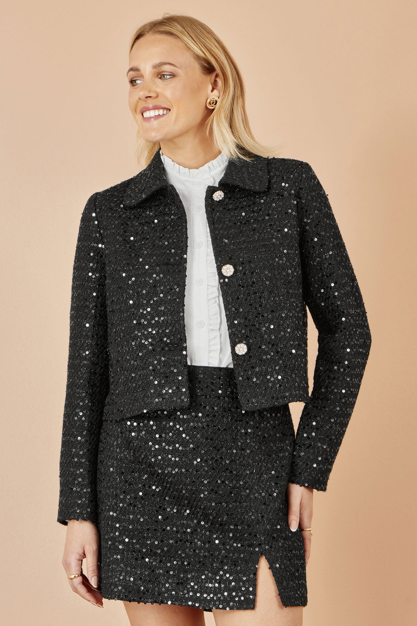Yumi Black Boucle Sequin Mini Skirt