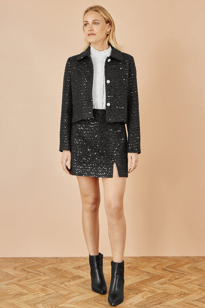 Yumi Black Boucle Sequin Mini Skirt