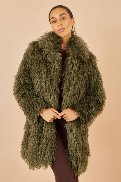 Yumi Green Luxe Long Hair Fur Coat