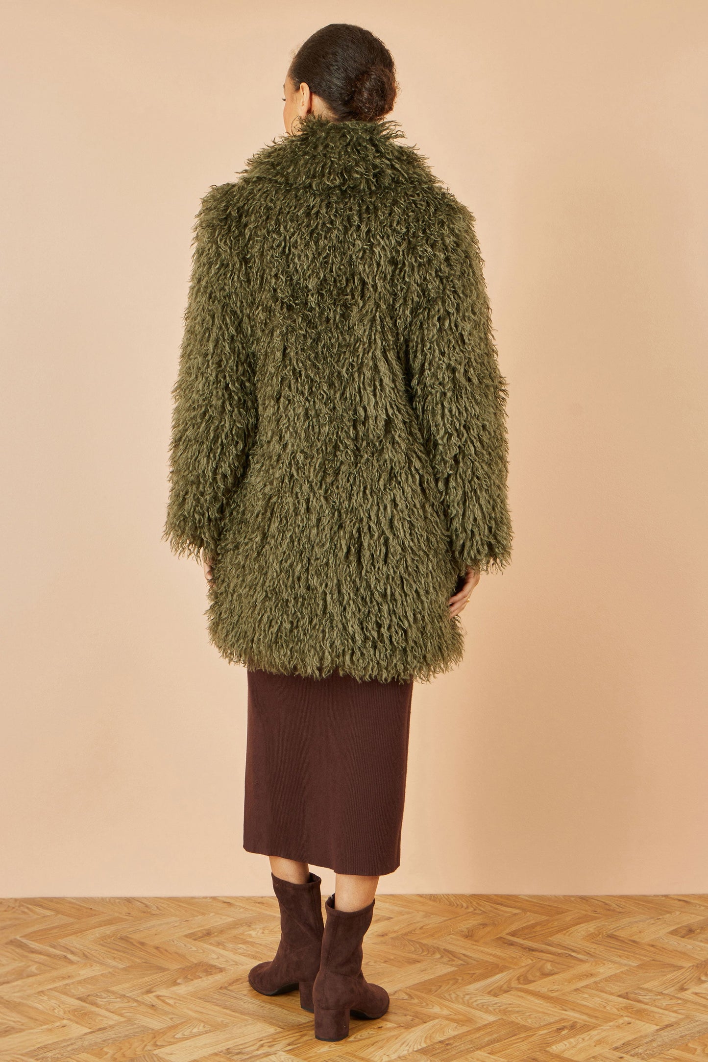 Yumi Green Luxe Long Hair Fur Coat