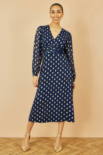 Yumi Navy Foil Print Midi Dress