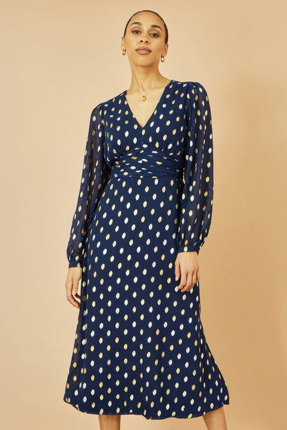 Yumi Navy Foil Print Midi Dress