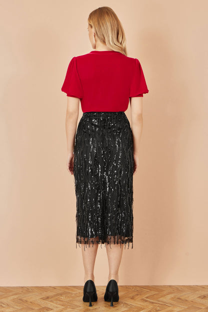 Yumi Red Velvet Puff Sleeve Top