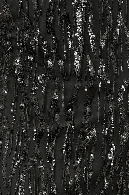 Yumi Black Hanging Sequin Fitted Midi Skirt