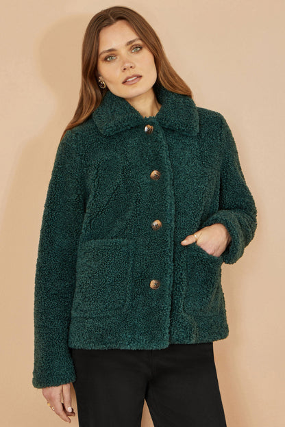 Yumi Green Short Teddy Bear Jacket