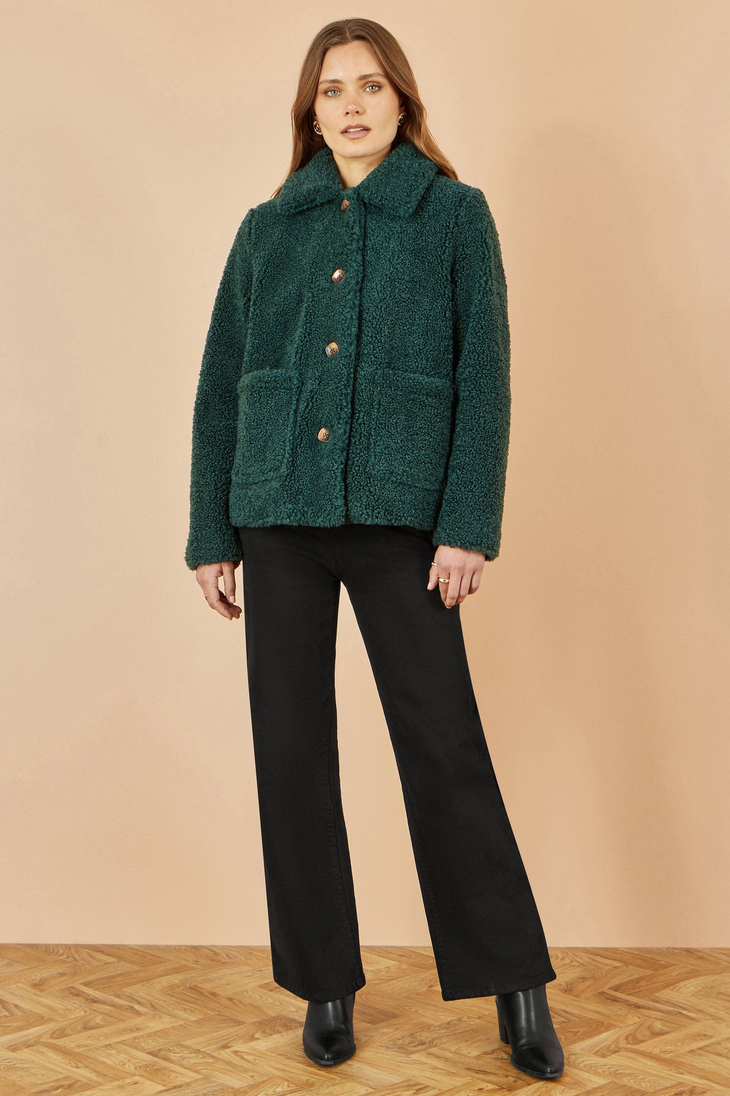 Yumi Green Short Teddy Bear Jacket