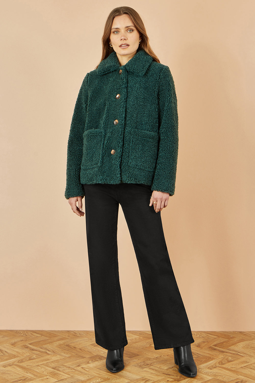 Yumi Green Short Teddy Bear Jacket