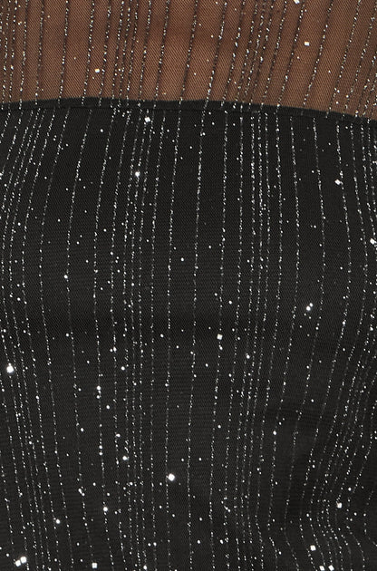 Yumi Black Sparkle Print Mesh Stretch Fitted Top