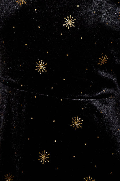 Yumi Black Velvet Midi Dress With Starburst Foil Print