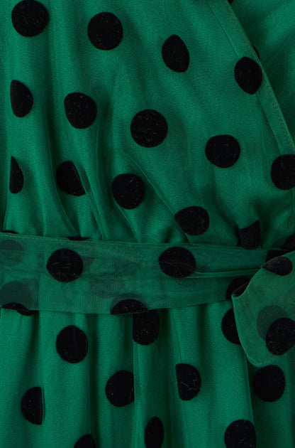 Yumi Green Spot Mesh Wrap Midi Skater Dress