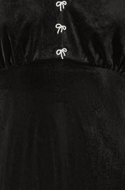 Yumi Black Velvet Skater Dress With Dimante Bow Detail
