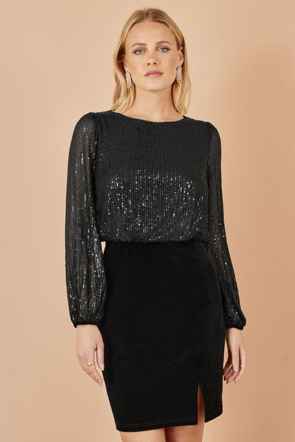 Yumi Black Sequin And Velvet Mini Dress