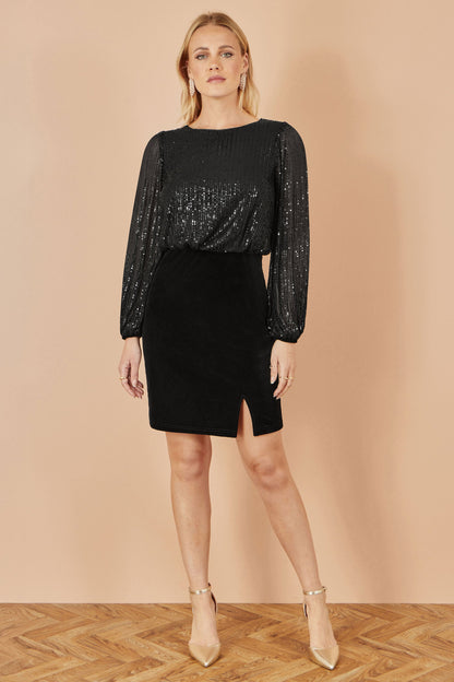 Yumi Black Sequin And Velvet Mini Dress