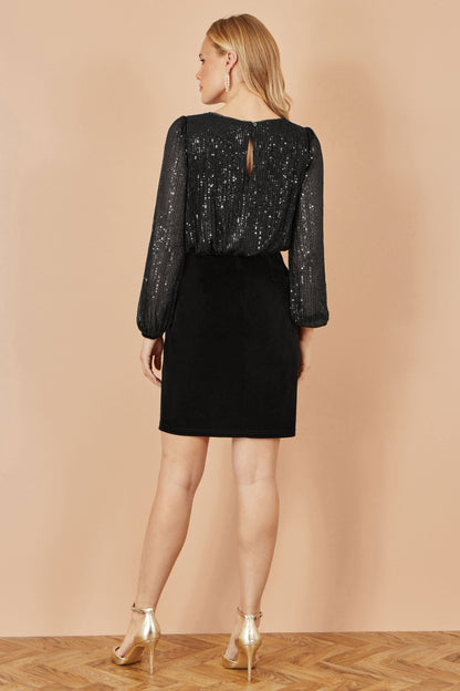 Yumi Black Sequin And Velvet Mini Dress