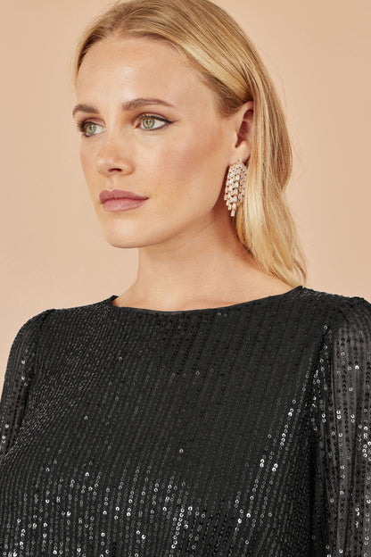 Yumi Black Sequin And Velvet Mini Dress