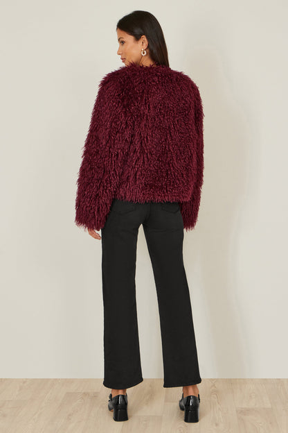 Yumi Burgundy Luxe Fluffy Faux Fur Coat