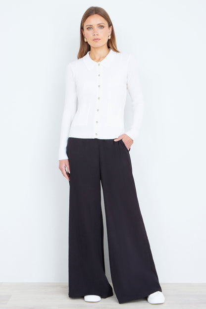 Yumi Ivory Ribbed Collar Button Up Cardigan
