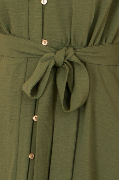 Yumi Green Ruffle Collar Midi Shirt Dress