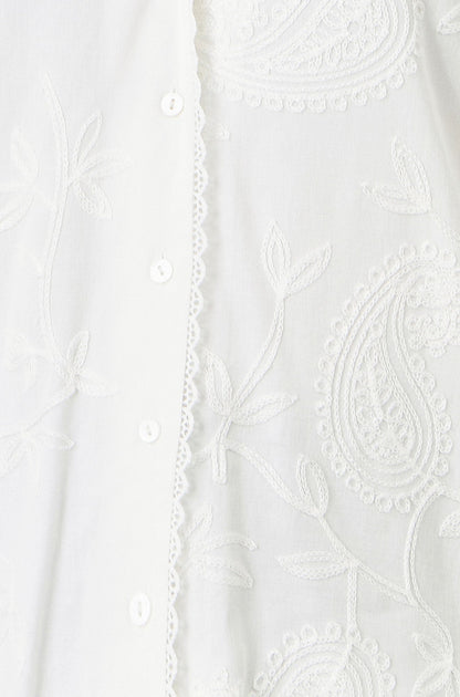 Yumi White Paisley Viscose Embroidered Shirt