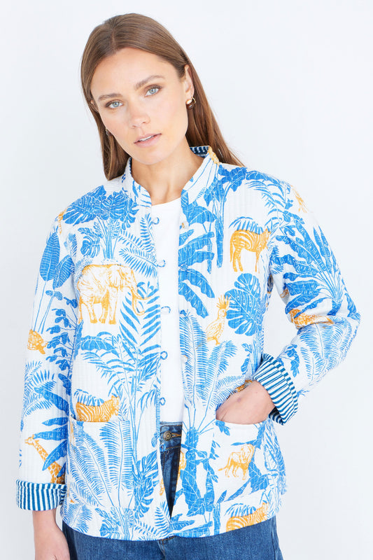Yumi Blue Jungle Reversible Cotton Quilted Jacket