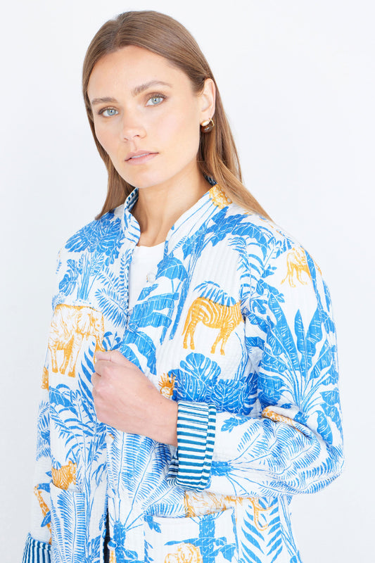 Yumi Blue Jungle Reversible Cotton Quilted Jacket
