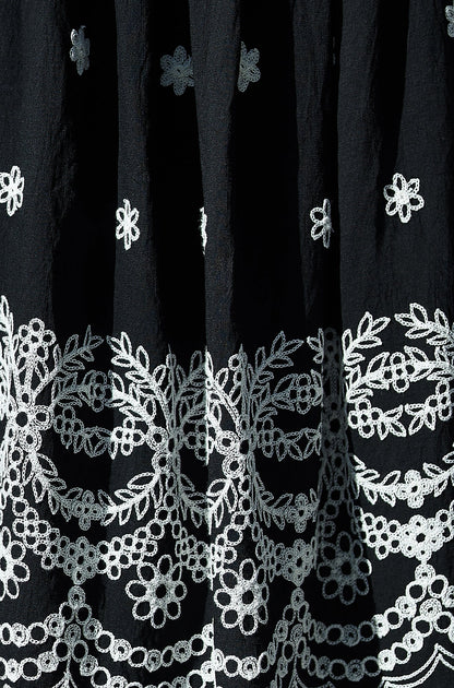 Yumi Black Embroidered Midi Skirt