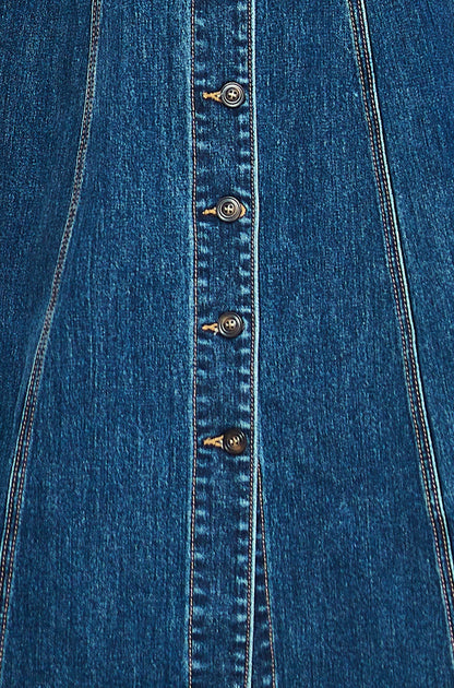 Yumi Blue Stretch Denim Panel Fitted Dress
