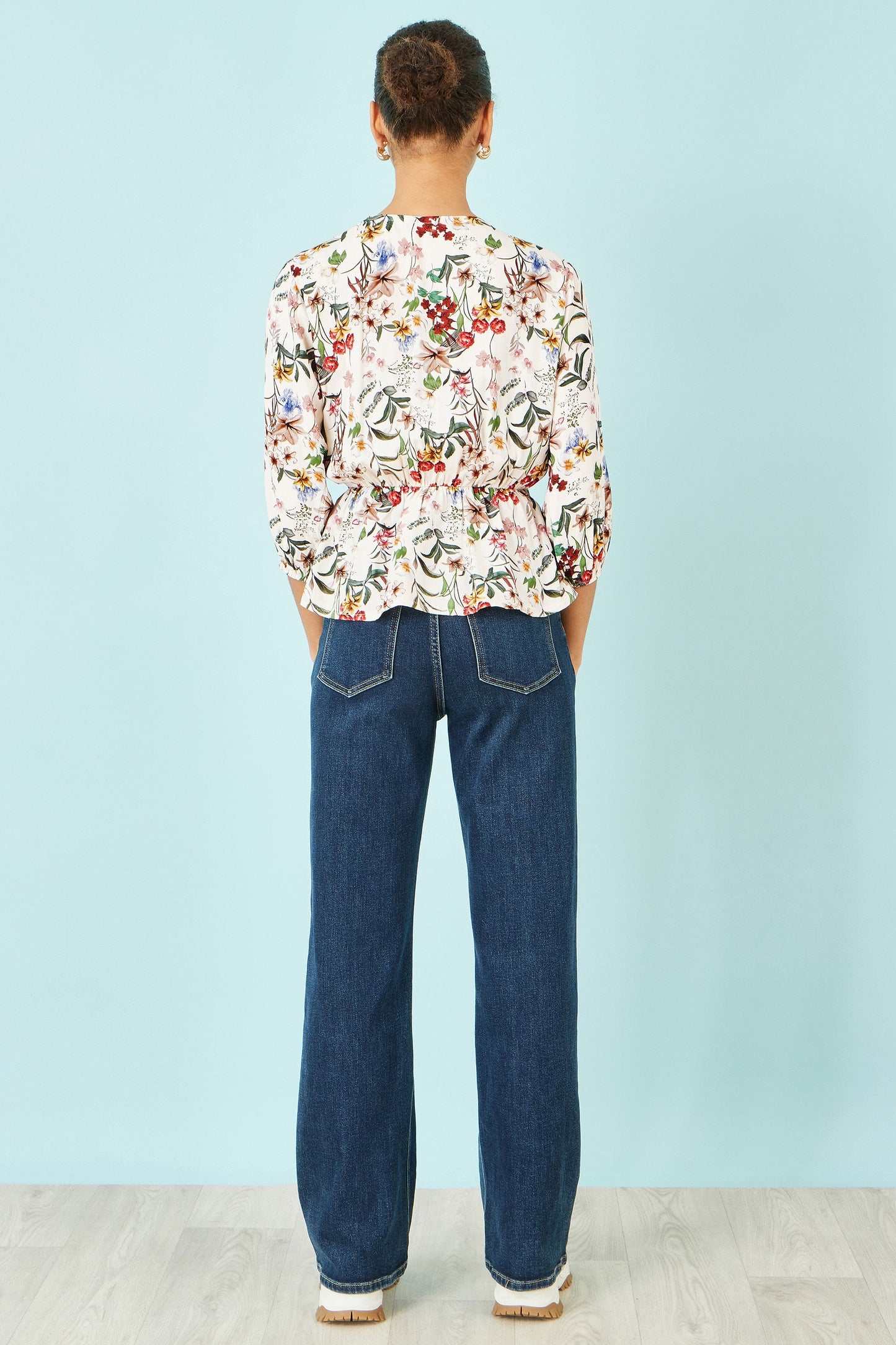 Yumi Ivory Viscose Botanical Print Wrap Top