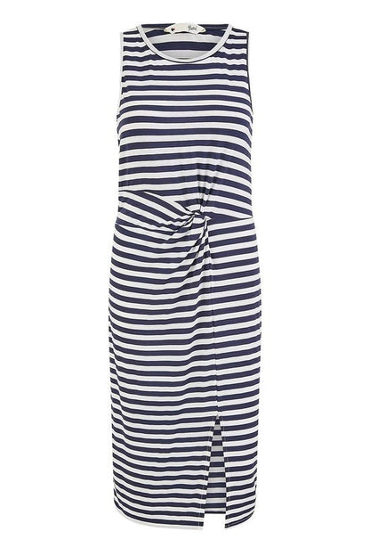 Yumi Navy Striped Jersey Ruched Midi Dress