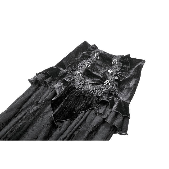 Dark in Love Gothic Lace Velvet Layered Maxi Skirt in Black