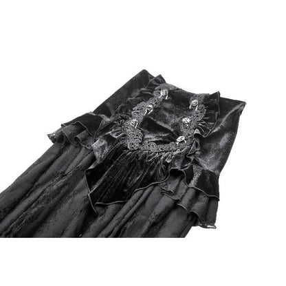 Dark in Love Gothic Lace Velvet Layered Maxi Skirt in Black