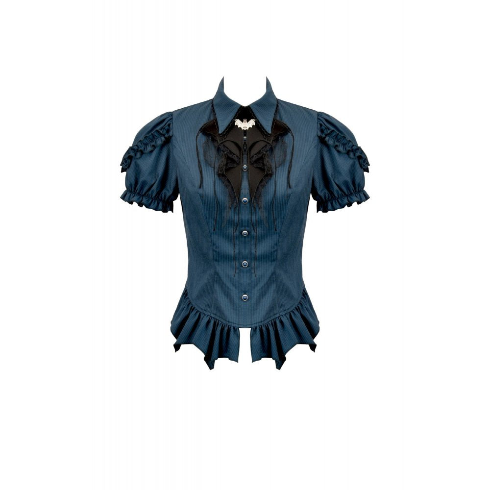 Dark in Love Gothic Academy Striped Puff-Sleeve Blouse