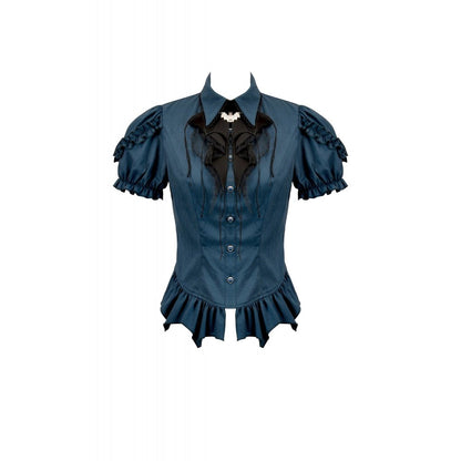 Dark in Love Gothic Academy Striped Puff-Sleeve Blouse