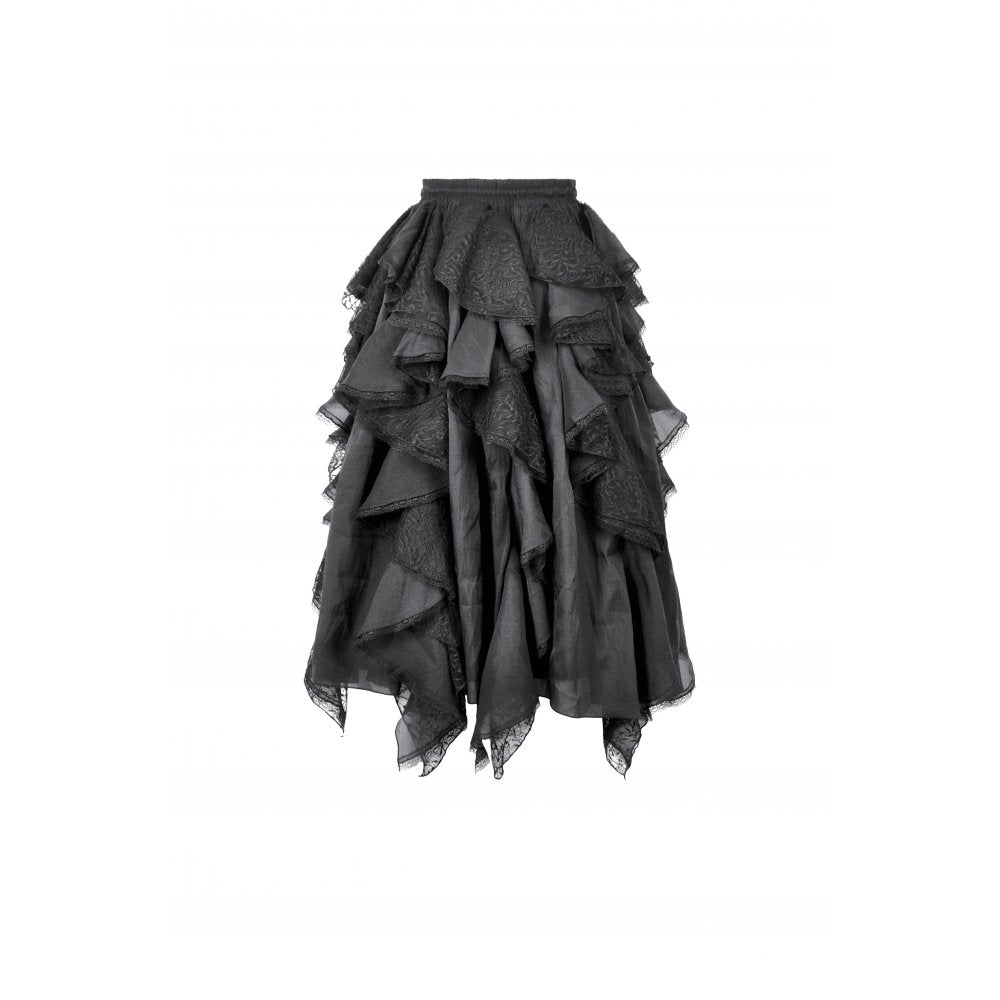 Dark in Love Morrigan Ruffled Goth Midi Skirt in Black