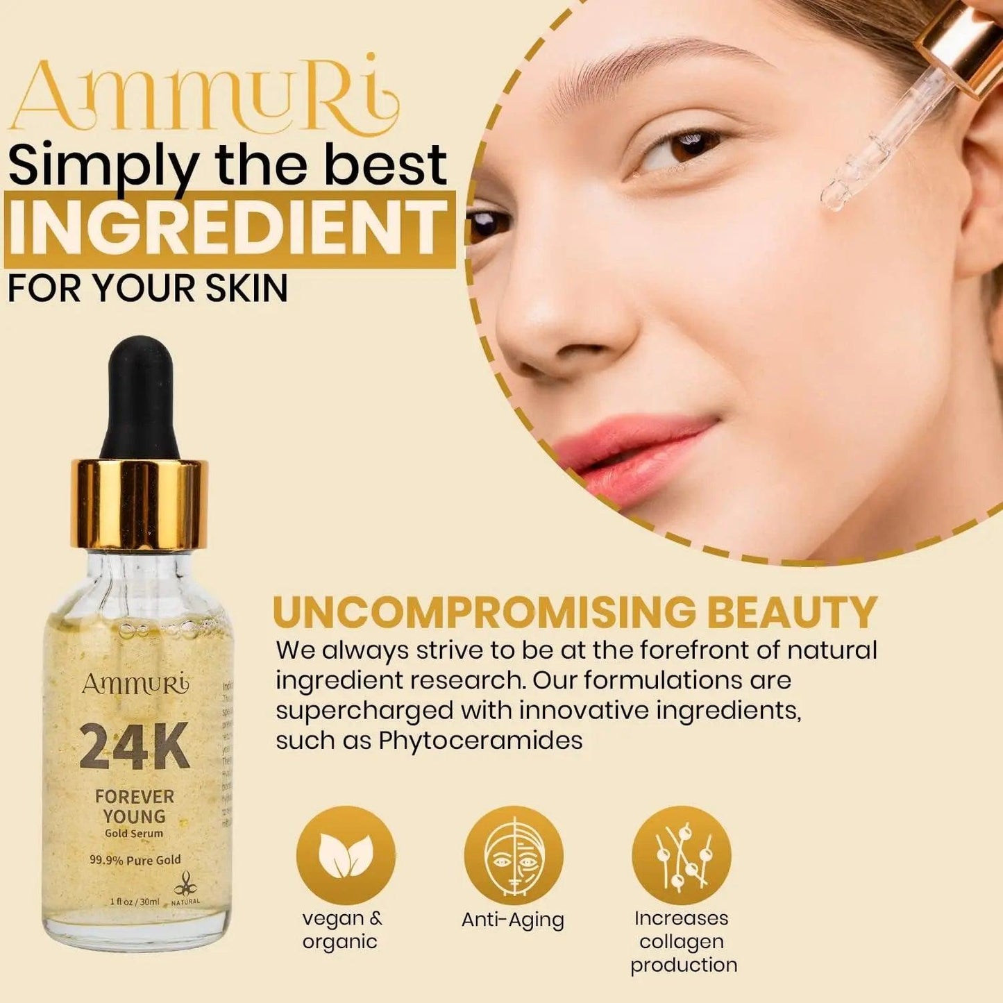 Ammuri 24K Gold Face Serum Anti-Ageing Collagen Booster – Better Than Charlotte Tilbury!