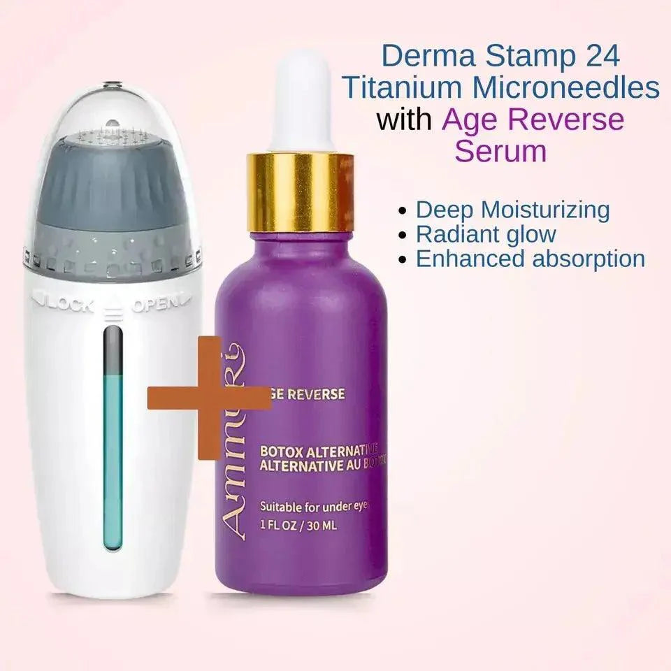 Adjustable 0-1.5mm Derma Stamp 24 Titanium Microneedles Includes Age Reverse Serum