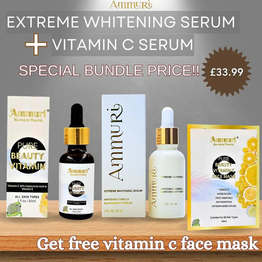 Extreme Whitening Serum Kojic Acid Lightening Serum & Ammuri Vitamin C Serum for Face  Free Vitamin C Face Mask